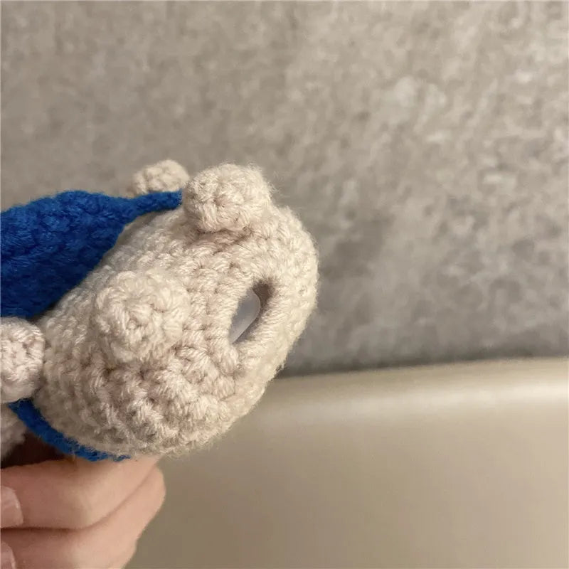Handmade knitted koala bear backpack design protective sleeve case for Apple AirPods.