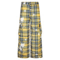 Men's blue plaid casual trousers with loose straight-leg design and mid-waist fit