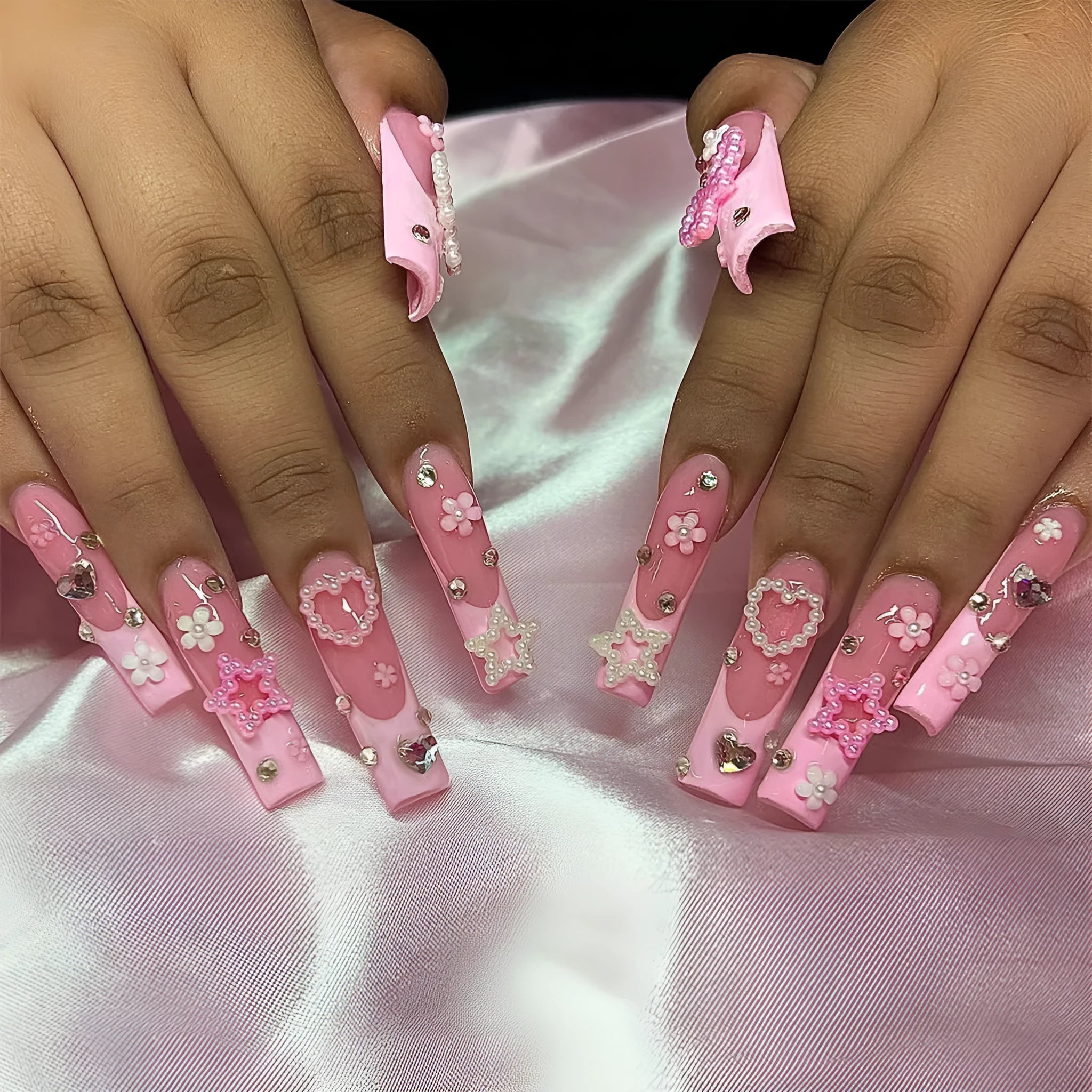 French spot drill bow nail wear set with love pattern and plastic armour suit in XB-70-48 colour