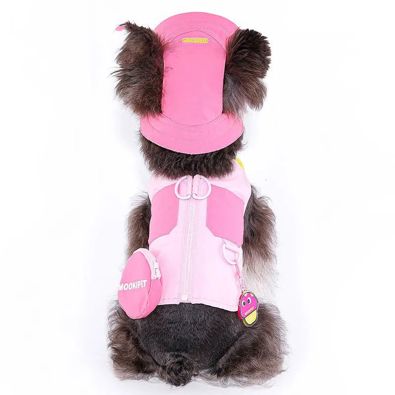 Pink polyester pet vest for small dog breeds like Bichon Frise on a mannequin