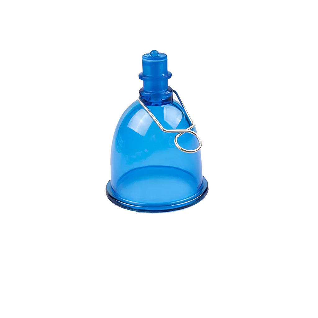 Blue silicone male masturbator cup for adult physical stretch exercises in small, medium, and large sizes