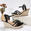 Women's wedge sandals with fish mouth toe bracket and cloth cover uppers in black colour