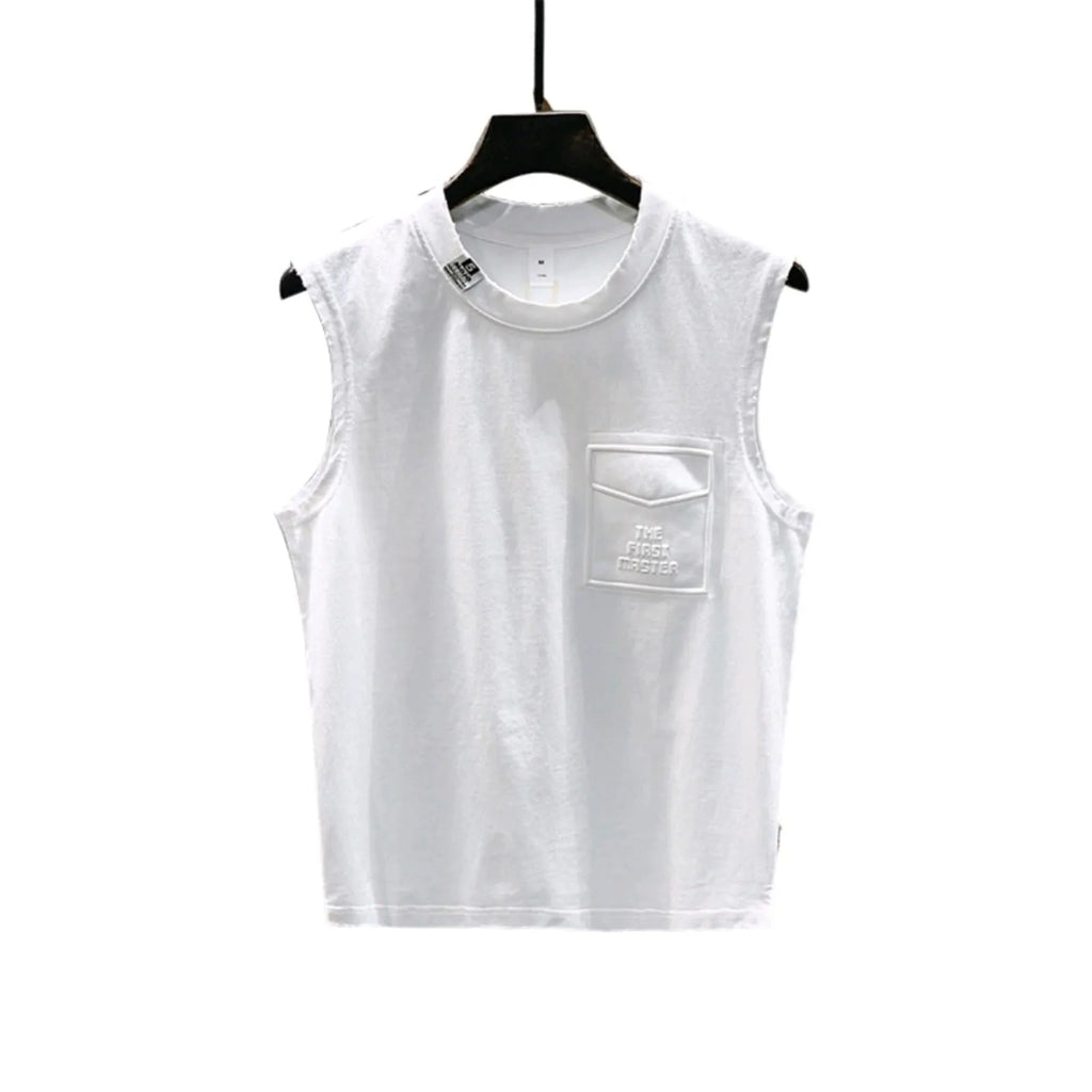 Men's solid colour cotton sleeveless fitness t-shirt in loose-fit version with straight hem design.