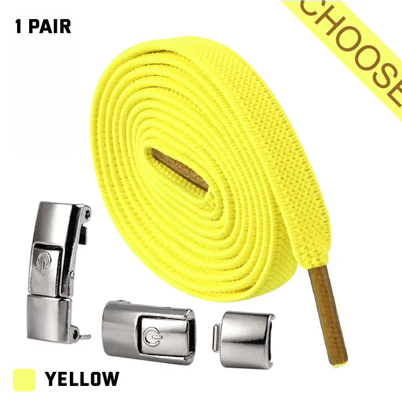 Press lock elastic no-tie shoelaces with widened 8mm flat profile in assorted colours