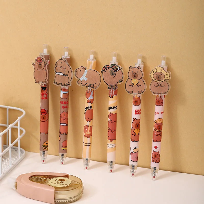Cartoon bear acrylic paster pressing gel pen set with 48 plastic shell pens in carbon black ink