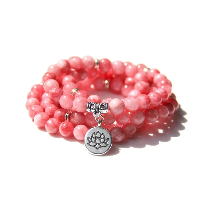 A vintage-style women's bracelet made from natural stone with a geometric lotus design.