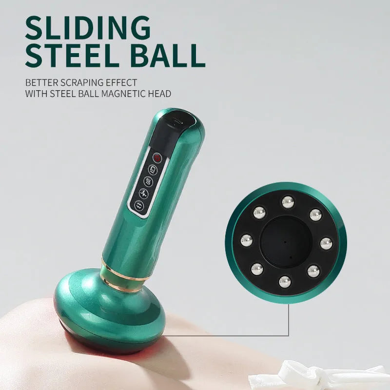 Green electric vacuum cupping and gua sha massager device with USB cable.
