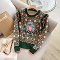 Green printed women's loose-fit sweater with regular sleeves for commuting wear