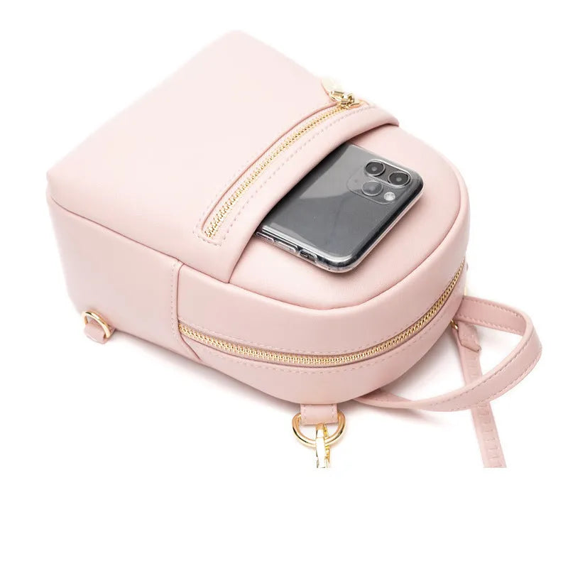 Soft PU mini backpack with large capacity and three-dimensional pocket in street trend style for daily matching