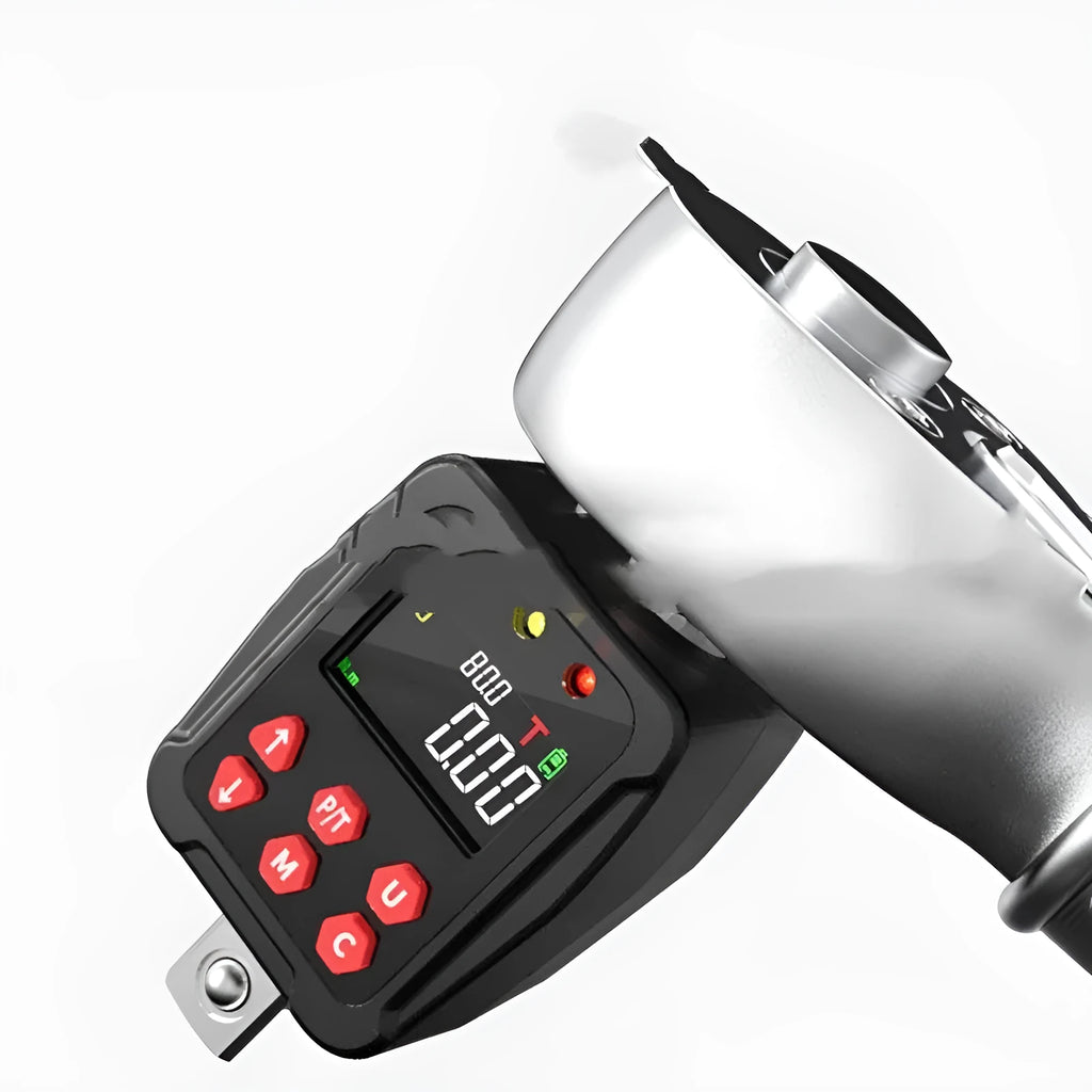 Digital torque meter with torque display head showing 1/2-inch drive and metal construction