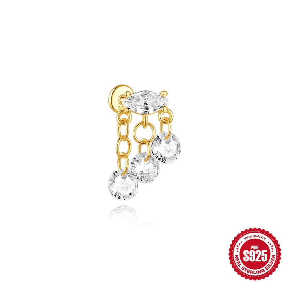 S925 sterling silver water drop earrings with flat spiral puncture detail in gold electroplated finish