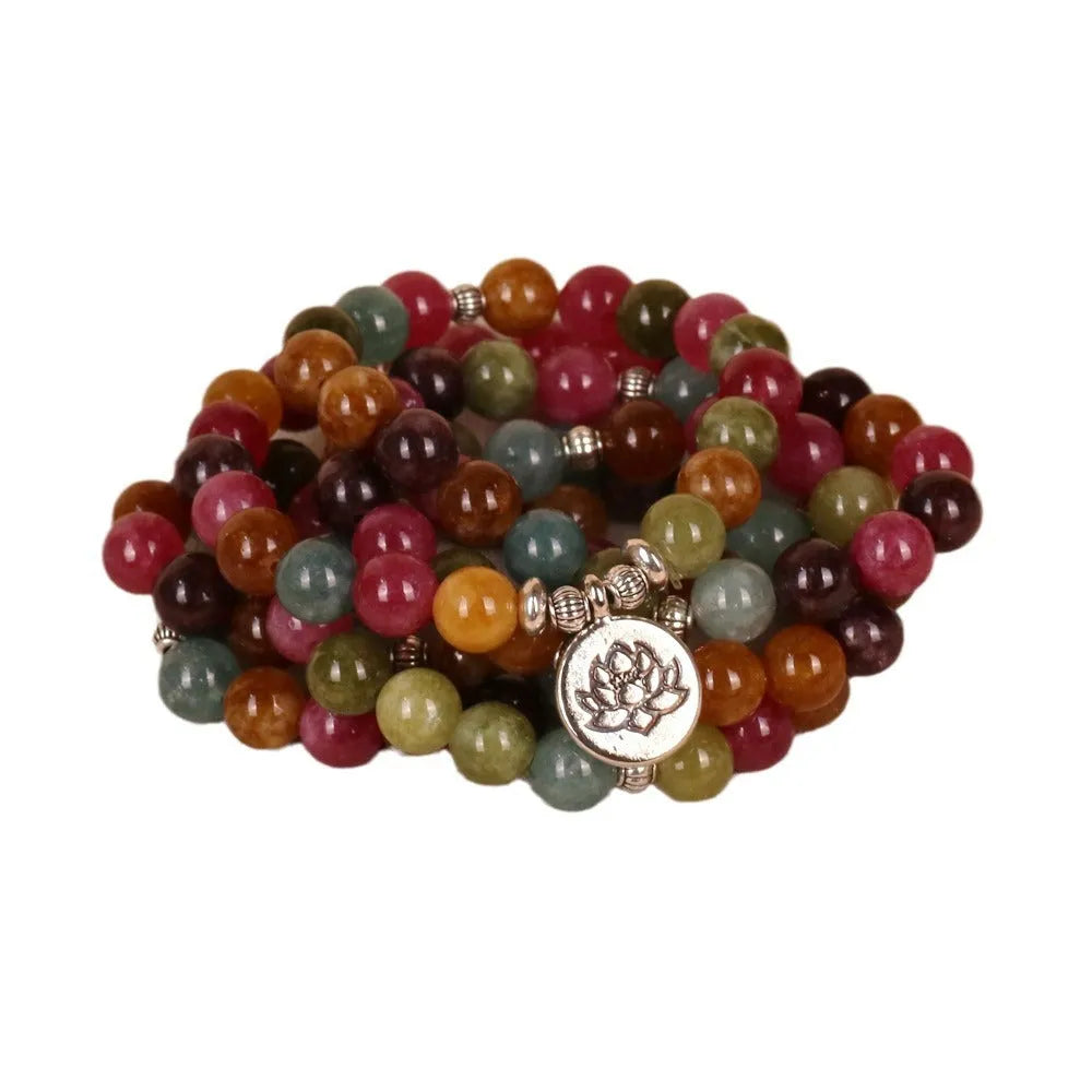 108 bead lotus multi-layer hanging bracelet in Tourmaline and Alloy materials natural style