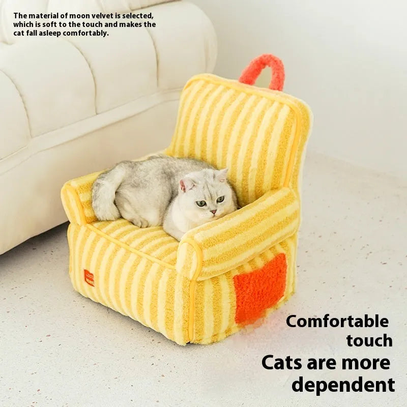 Striped pet bed with removable cover in plush fabric for dogs