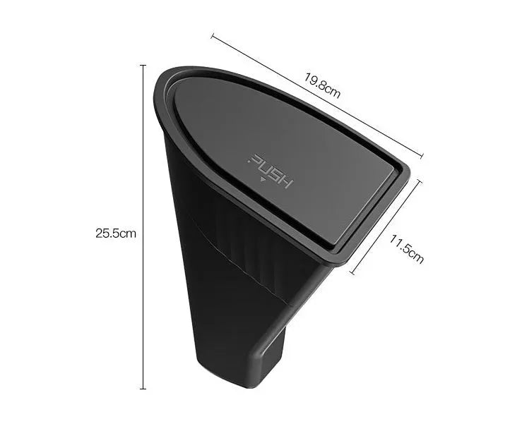 Two black ABS plastic trash cans for Tesla Model Y front door pockets.