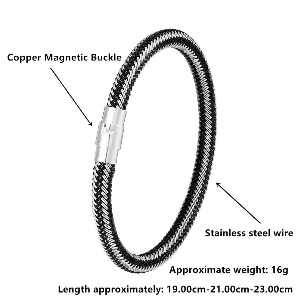 Men's geometric titanium steel wire bracelet with a magnetic clasp