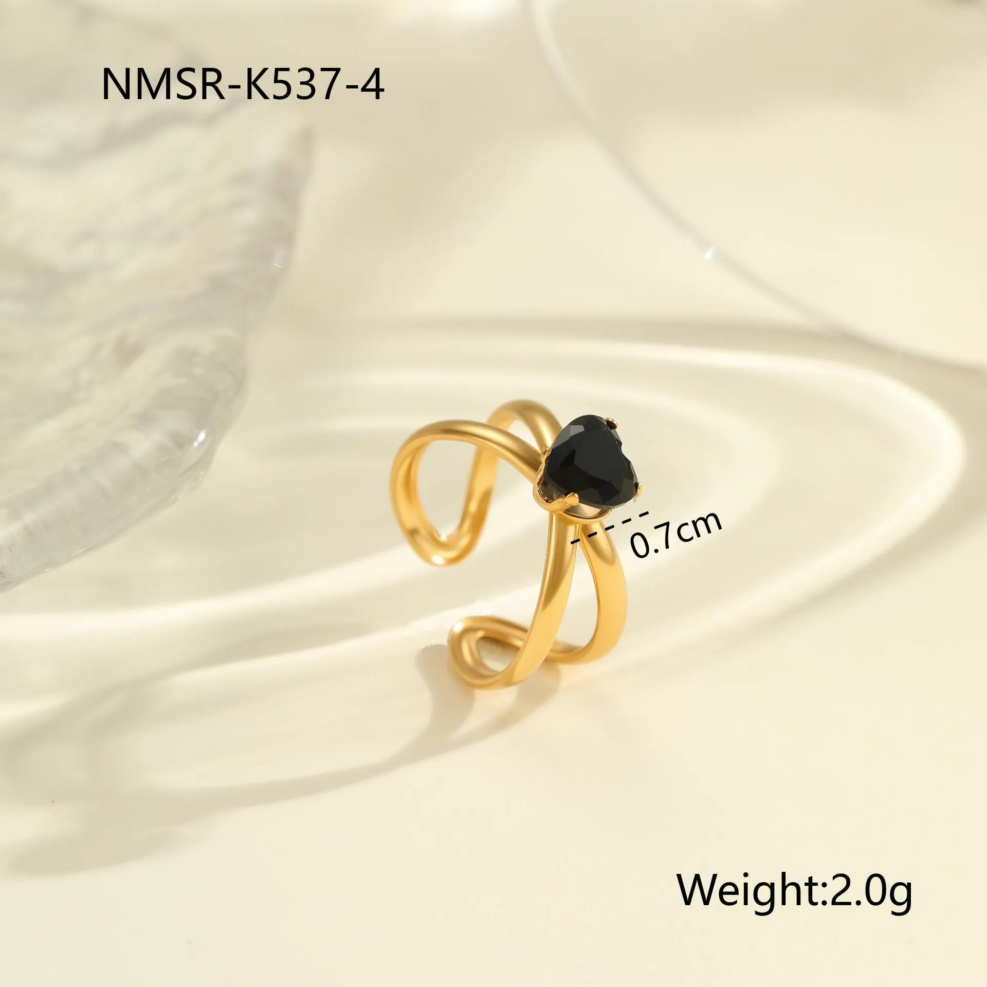 Adjustable geometric stainless steel ring with zircon inlays for women