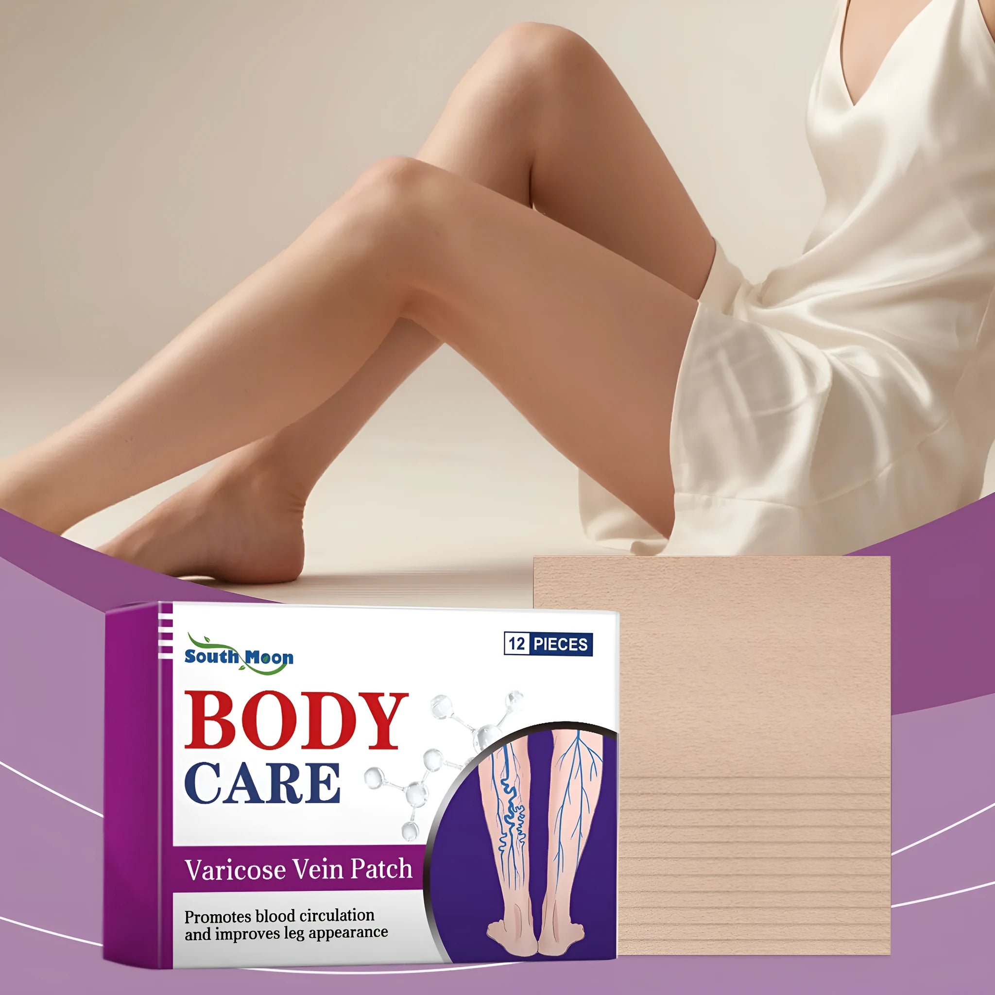 12-piece pack of leg care massage patches with plant ingredients for skin nourishment