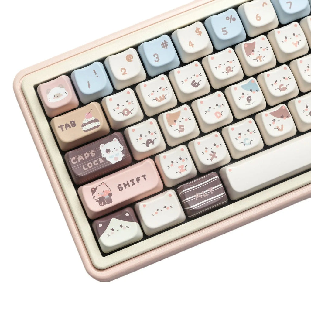 High Sea Salt Cat PBT sublimation keycap set with March Past space and 7u supplementary keys