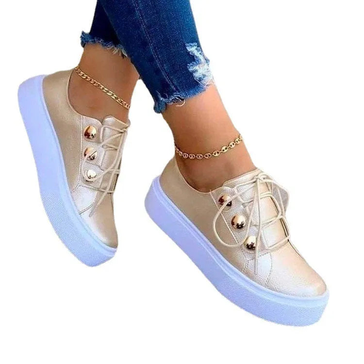 Women's lace-up flats sneakers with rivet detailing and round toe in multiple colours