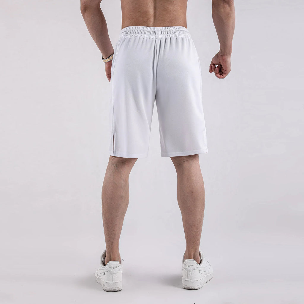 Men's black quick-drying mesh casual shorts with elastic waistband on a neutral background