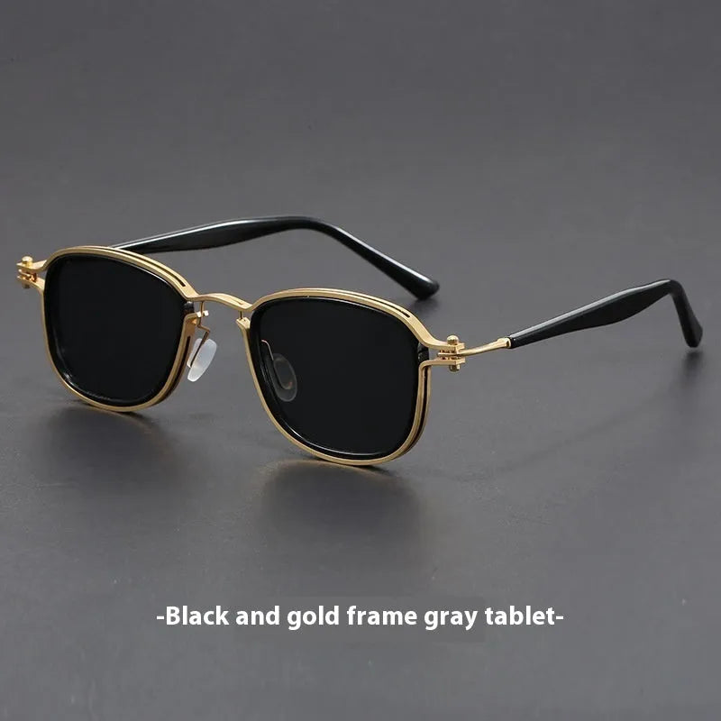 Retro square frame metal sunglasses with AC lenses in gun transparent green colour for outdoor sports and fashion