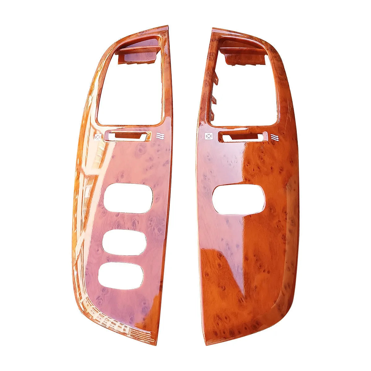 ABS plastic air outlet panel in peach wood colour measuring 86mm by 86mm