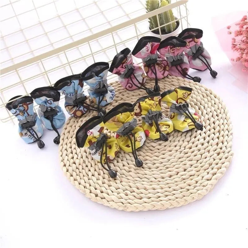 Cloth dog shoes with soft soles in multiple colours showing non-slip design and fleece lining option