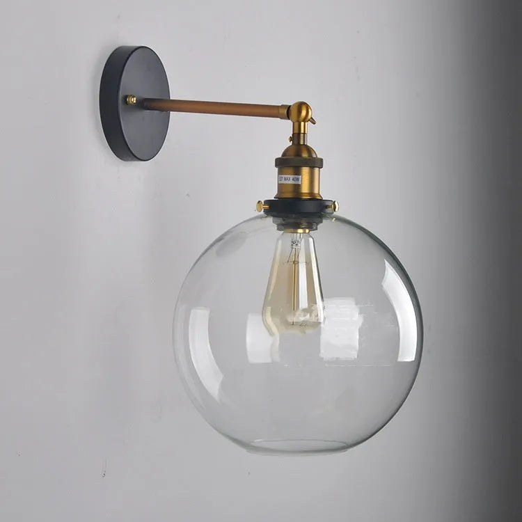 20cm round ball glass wall lamp in retro style with aluminium holder