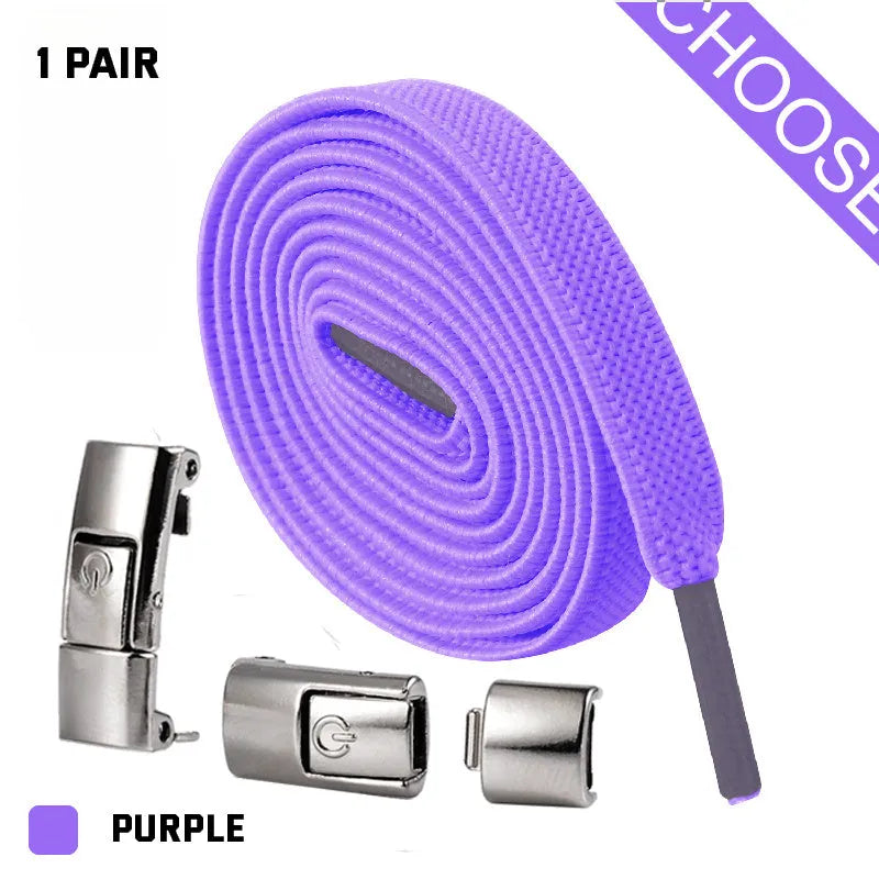Press lock elastic no-tie shoelaces with widened 8mm flat profile in assorted colours