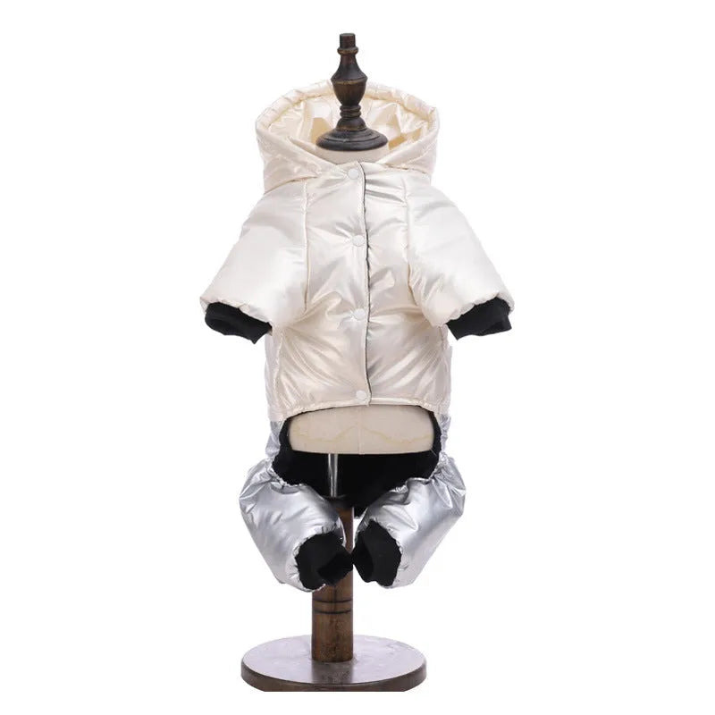 Green waterproof windproof dog coat with four-legged design and cotton padding