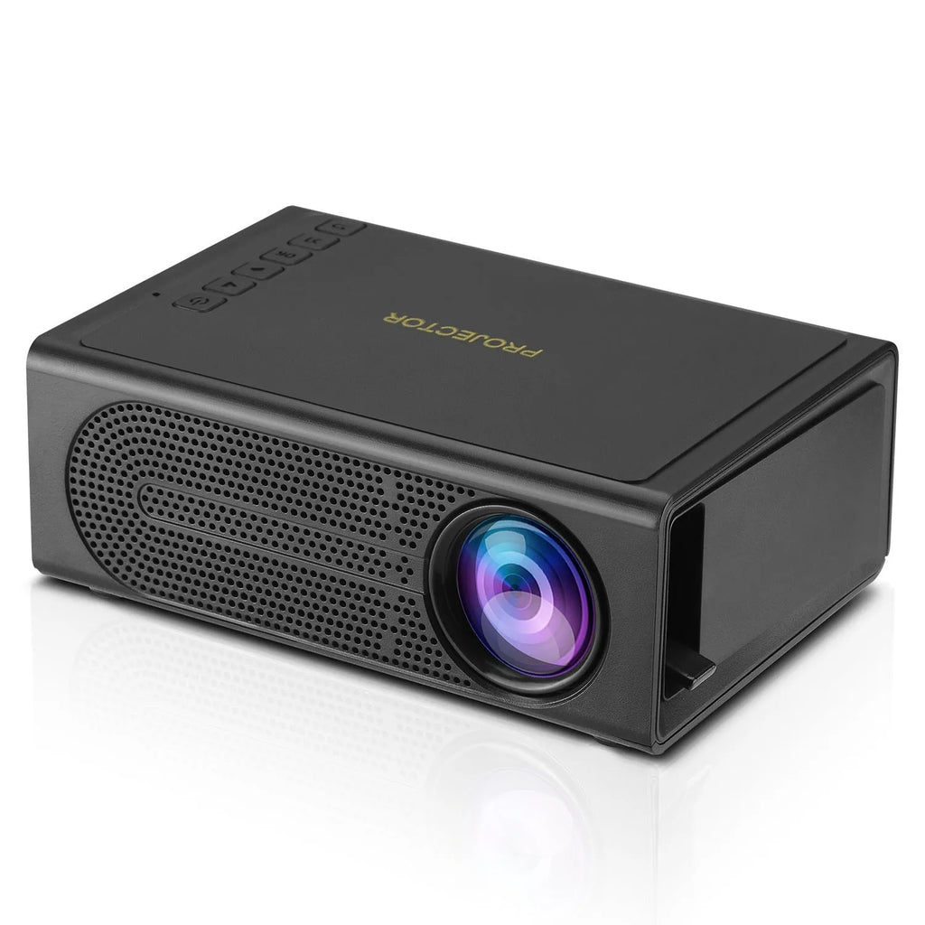 Portable mini projector in black or white colour with mobile phone connection cable