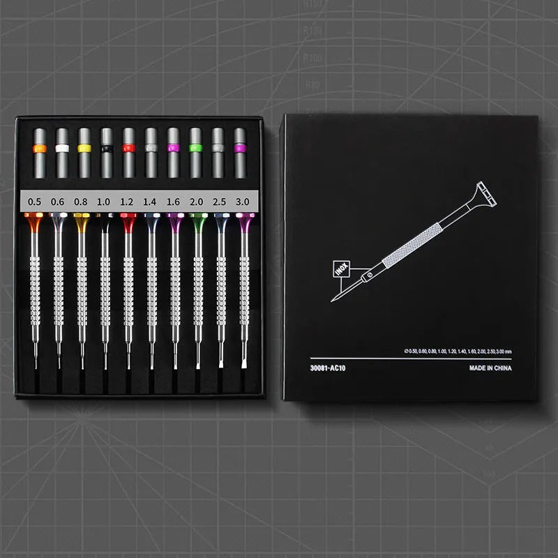 10-piece watch and glasses repair screwdriver set with cross and straight manual screwdrivers and 20 spare drill bits
