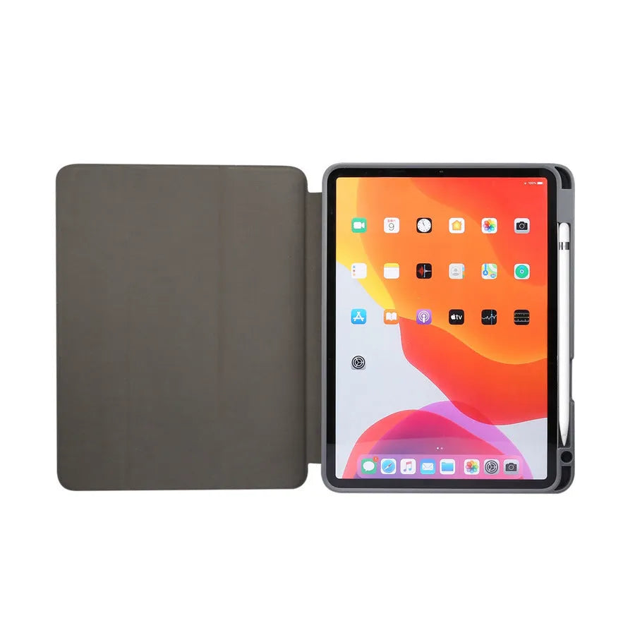iPad tri-fold marbling leather case with pen slot in multiple colour options