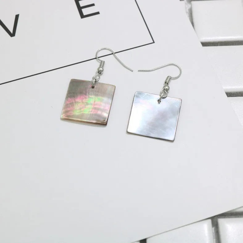 Women's geometric shell earrings with retro styling in square panther or rectangular shell colours