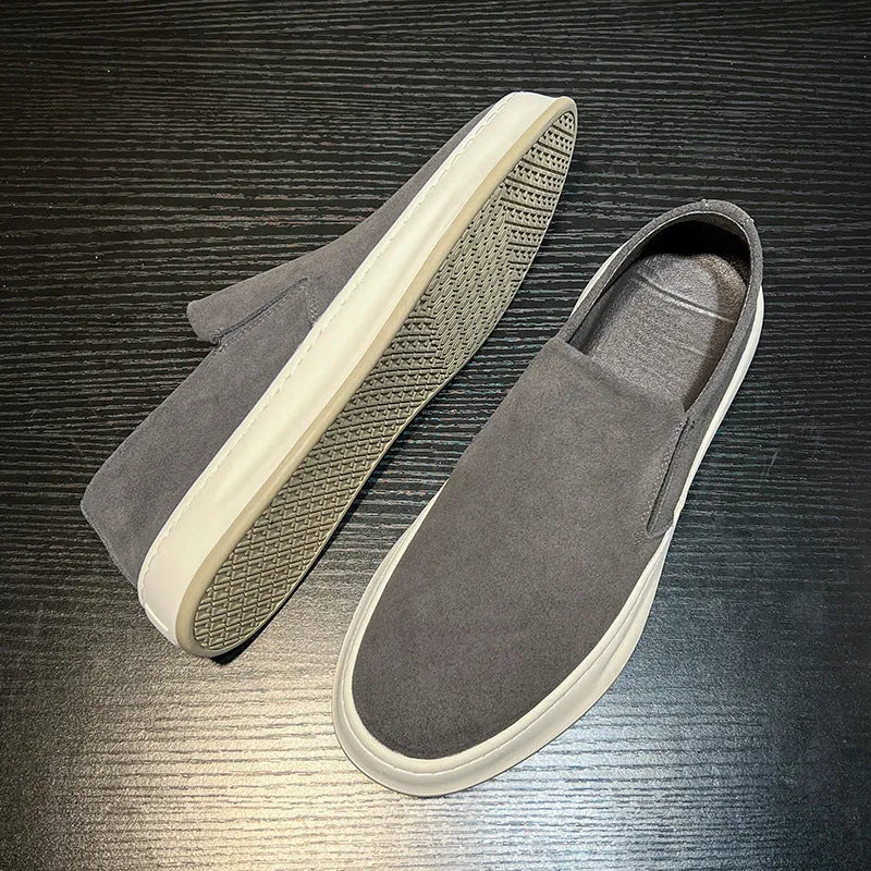 Men's grey and apricot casual shoes with PU upper, round toe and mid-heel
