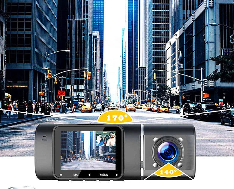 Standard black 1080p car dashcam with 1.5-inch screen for front and rear vehicle recording