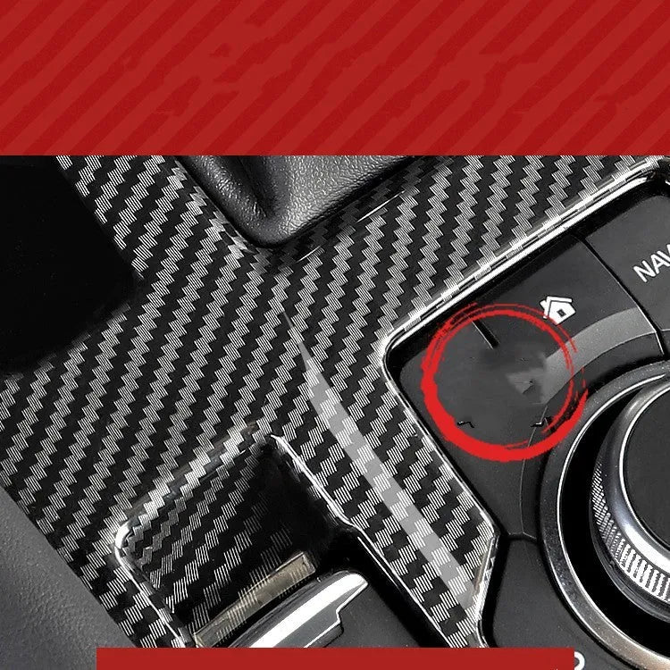 Carbon fibre decorative left and right steering wheel frame trim panels for car interior.