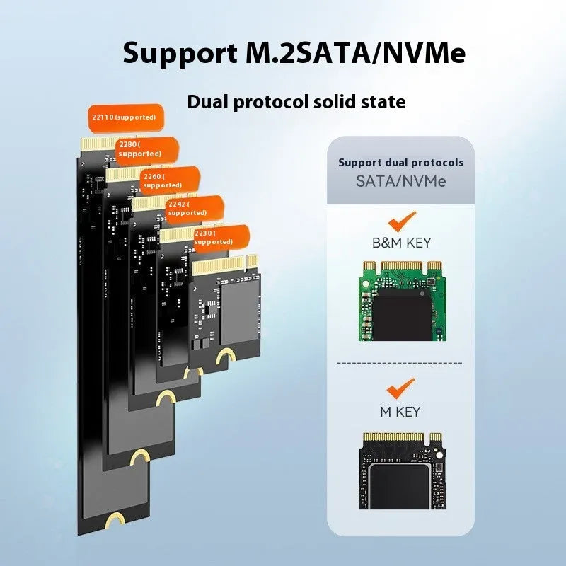 Black external SSD enclosure for NVME M.2 drives with USB Type-C port