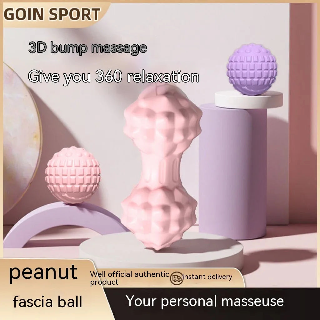 TPR foot massage ball in pink, blue, green, and purple colours with 6cm spherical and peanut shapes