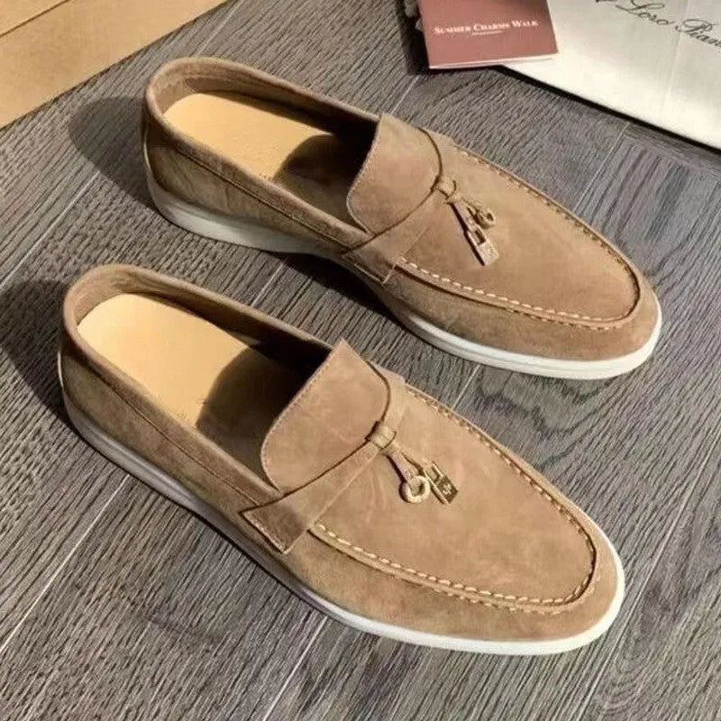 Gommino style slip-on casual loafers with round toe and rubber sole in assorted colours