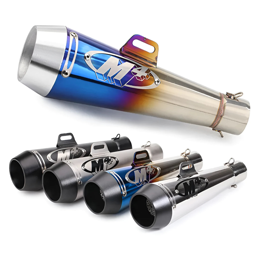 M4 universal motorcycle exhaust pipe in multiple colour finishes with back pressure variants