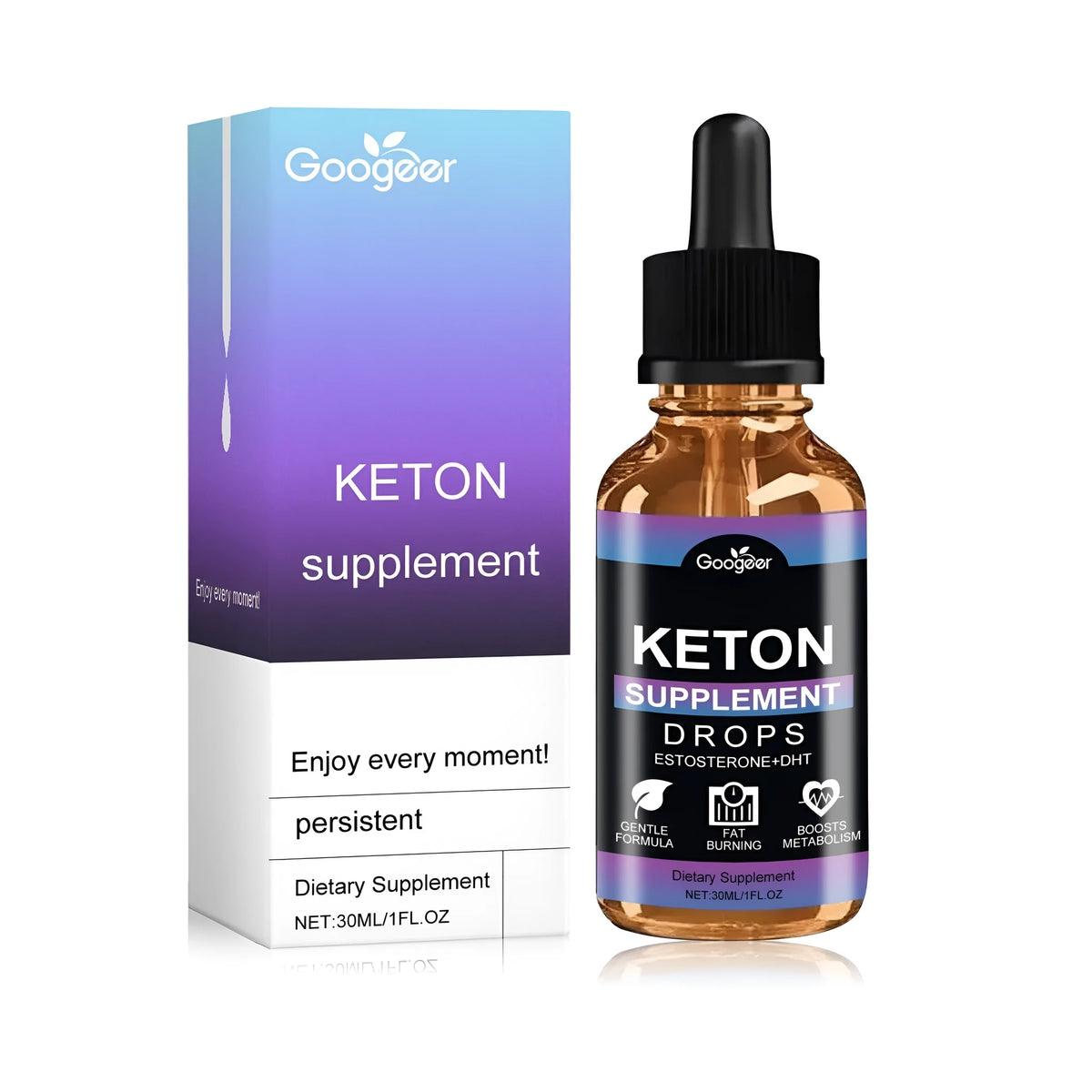 30ml clear bottle of acetyl tyrosine and Vitex negundo liquid dietary supplement.