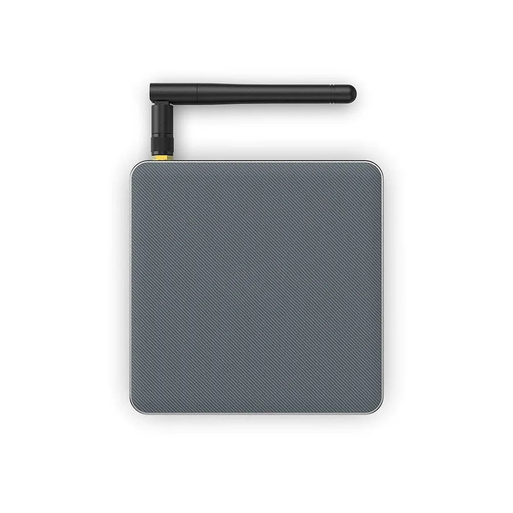 Bluetooth 8K Android TV set-top box with square 105mm design and remote control