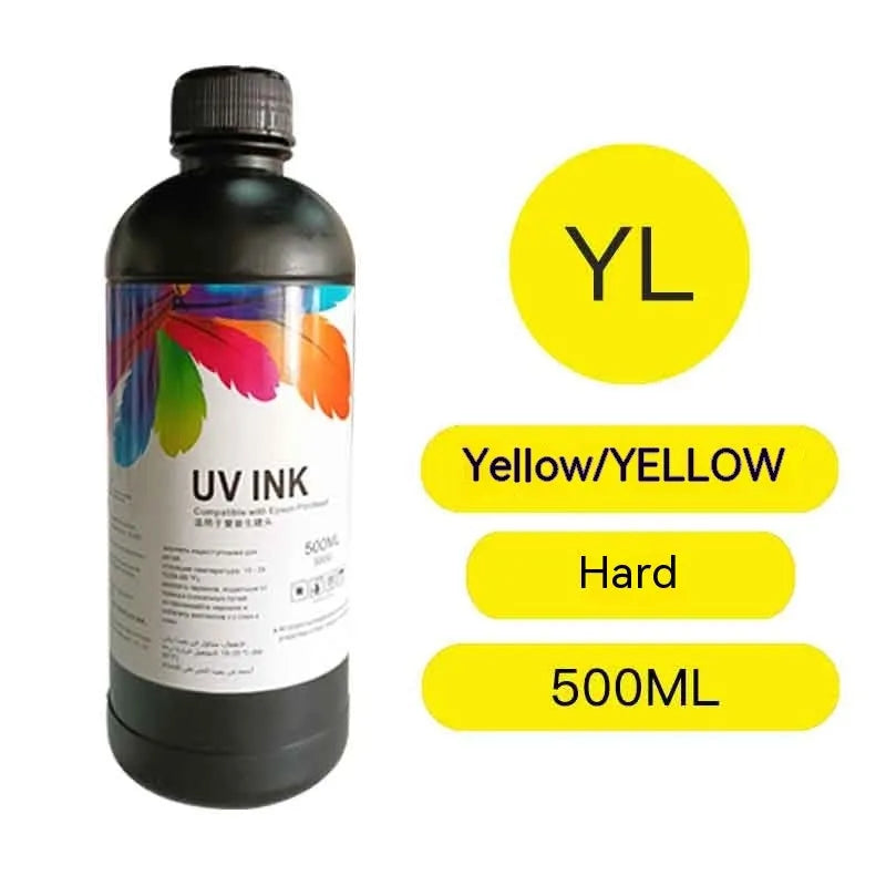 500ml bottle of UV printer ink for Epson XP600 and TX800 printheads in Black Cyan White and other colours