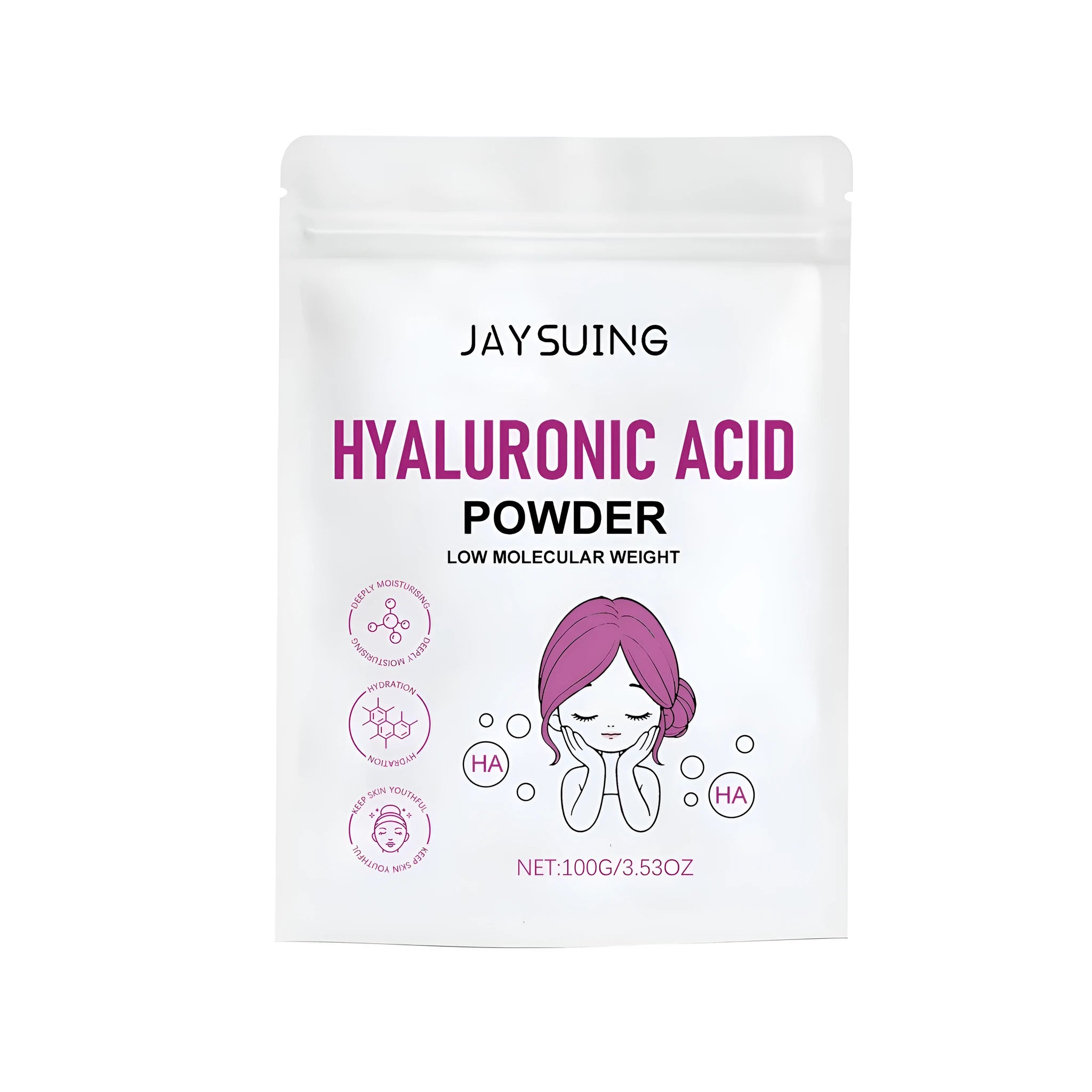 100g jar of hyaluronic acid powder for DIY skincare and homemade serums