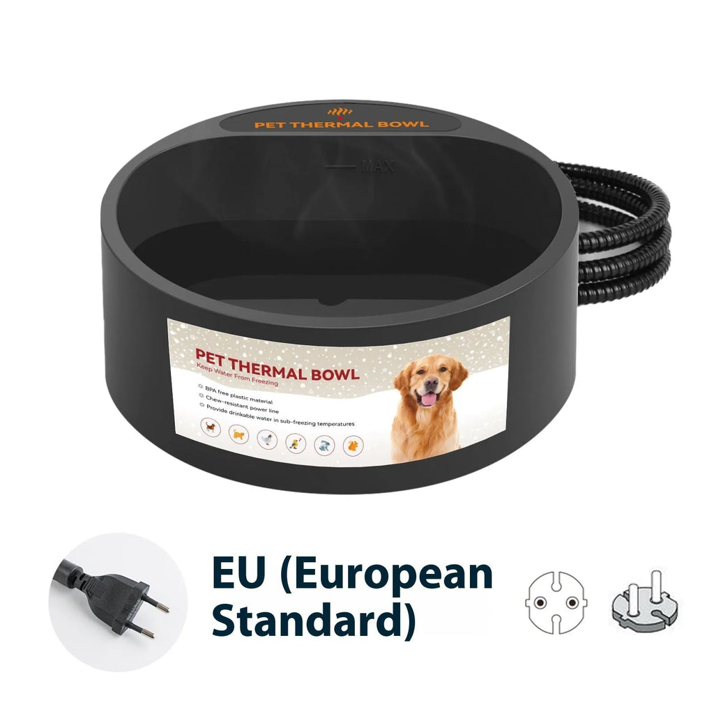 Black ABS plastic pet heating bowl with constant temperature control and 2.2 litre capacity