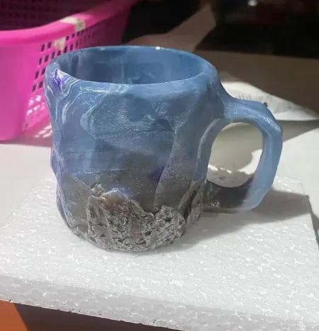 Clear resin coffee mug with crystal texture and handle in assorted colours