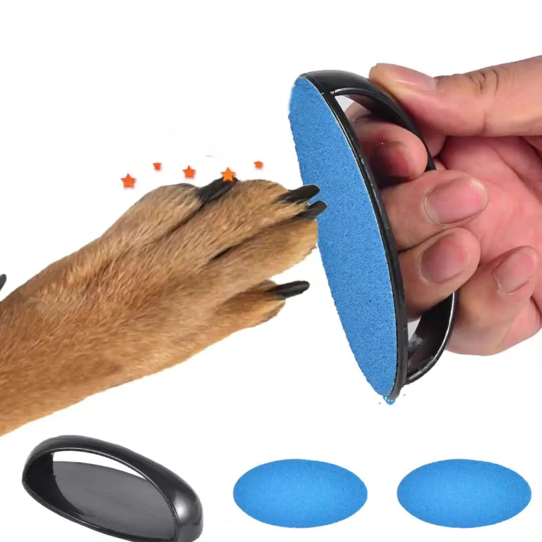 Dog nail scratch board with ergonomic handle in blue colour on white background