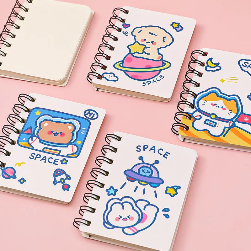Astronaut series flipped pocket notebook showing 10.5cm x 8cm size and space-themed cover options.