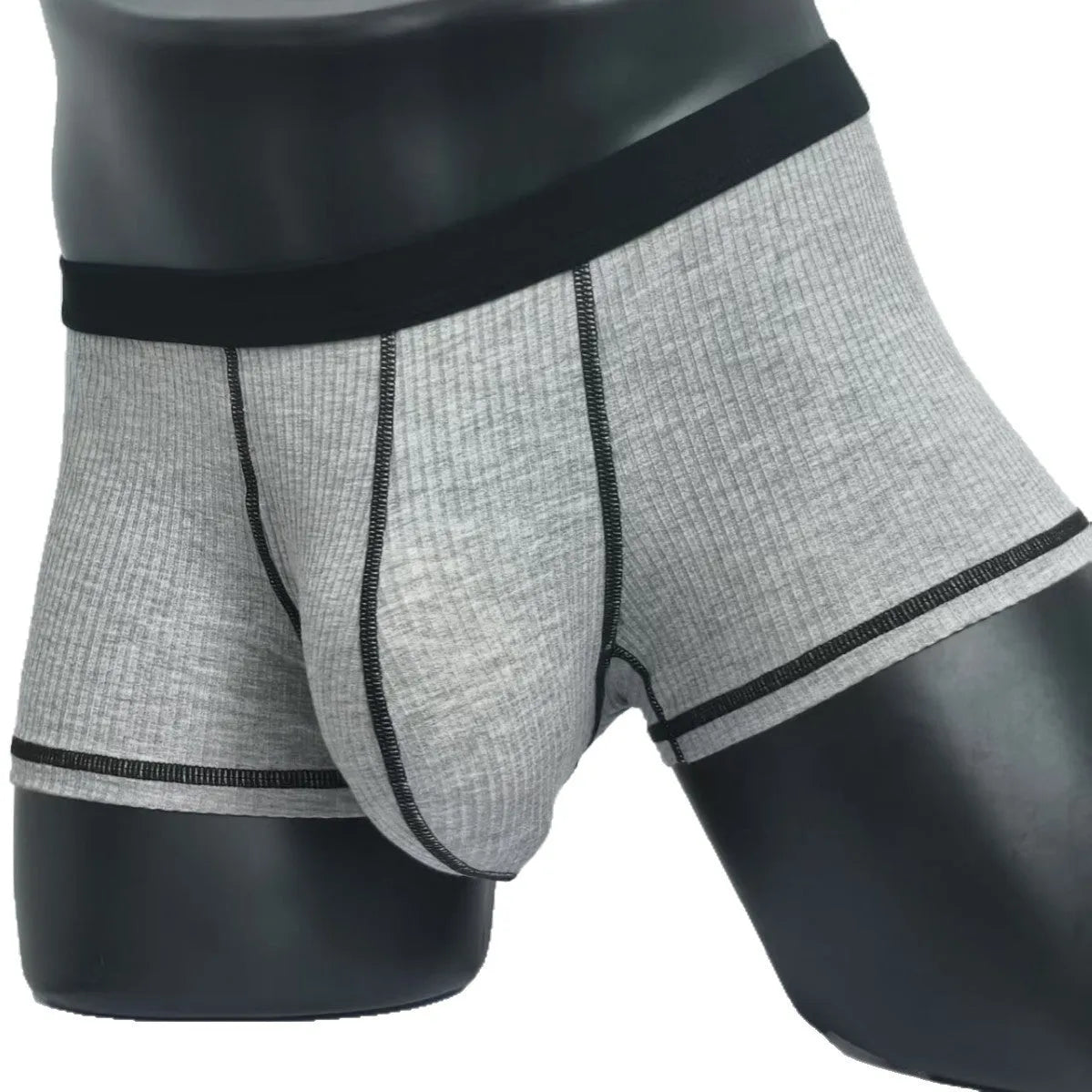 Men's solid colour breathable boxer shorts in white, black, grey, army green, and brown on a size chart.